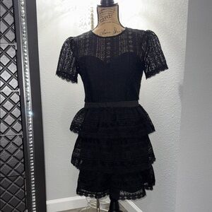 Express Black Lace Tiered Mini Dress